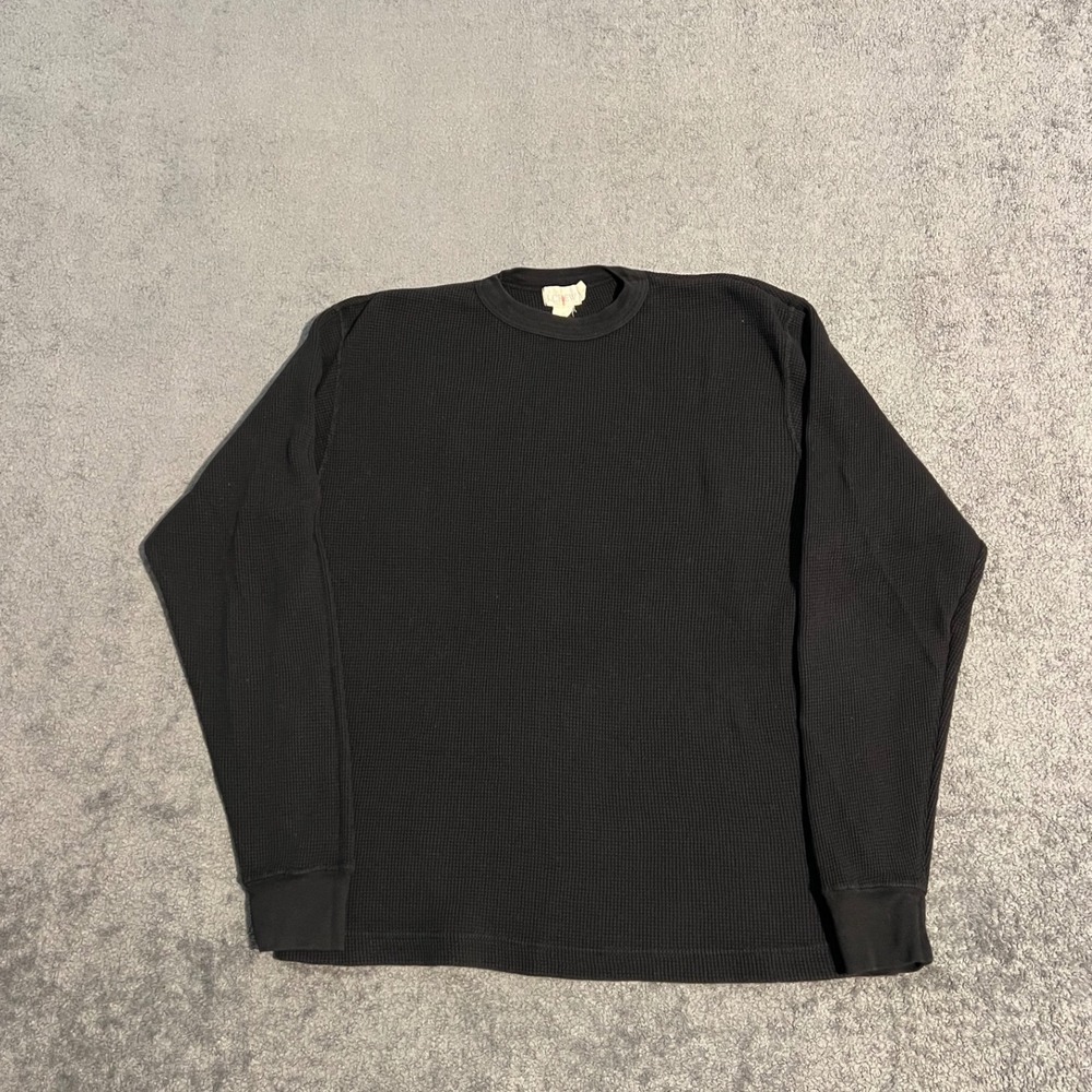 Vintage J.Crew Mens Large Black Waffle Knit Thermal Long Sleeve Cotton Shirt
